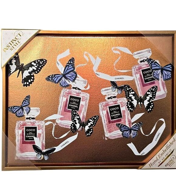 Instinct Style Chanel Coco Mademoiselle & Butterflies Framed Canvas Wall Decor - Picture 2 of 5